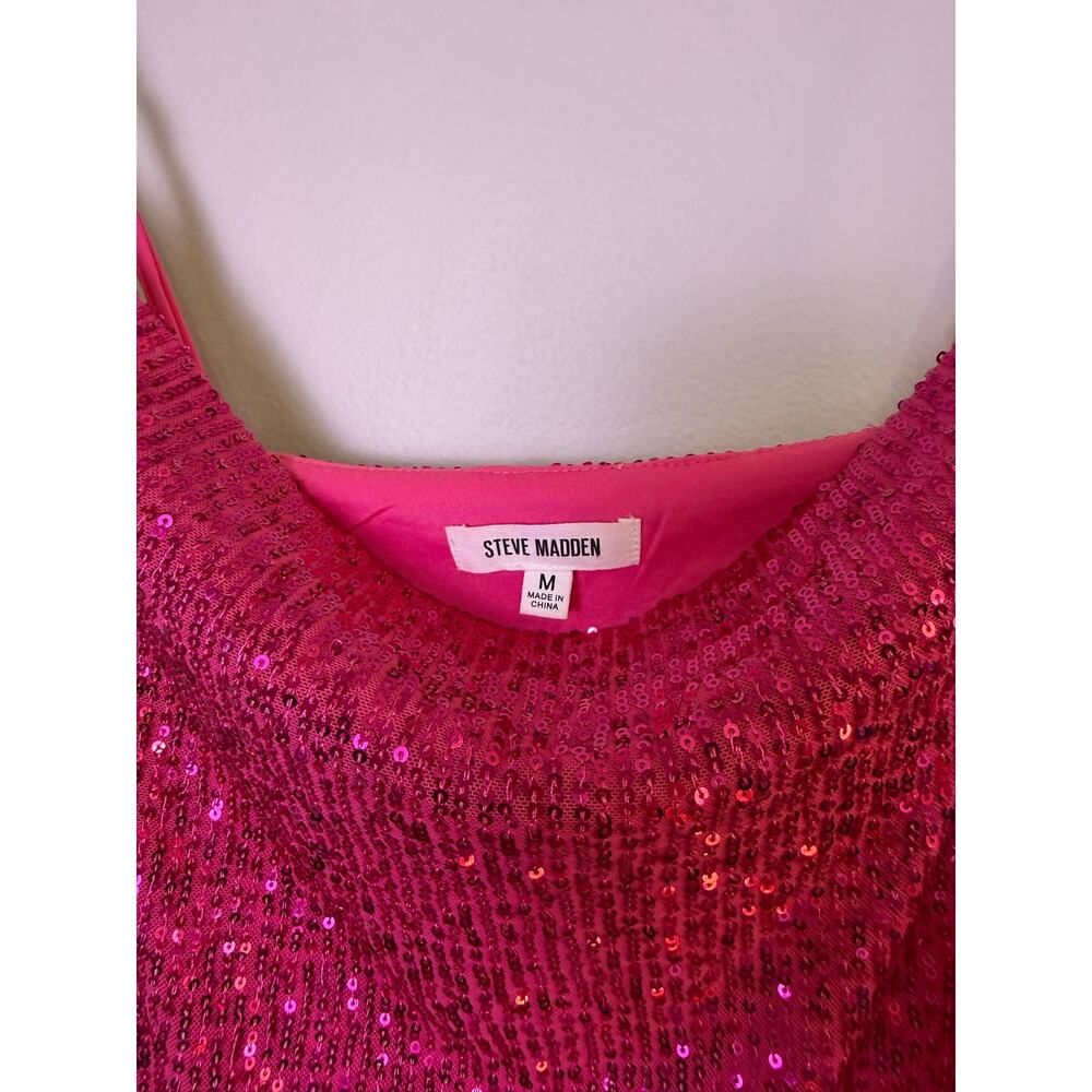 Steve Madden Revolve Pink Sequin Mini Dress Cowl Neck Strappy Party Club M - Picture 6 of 9